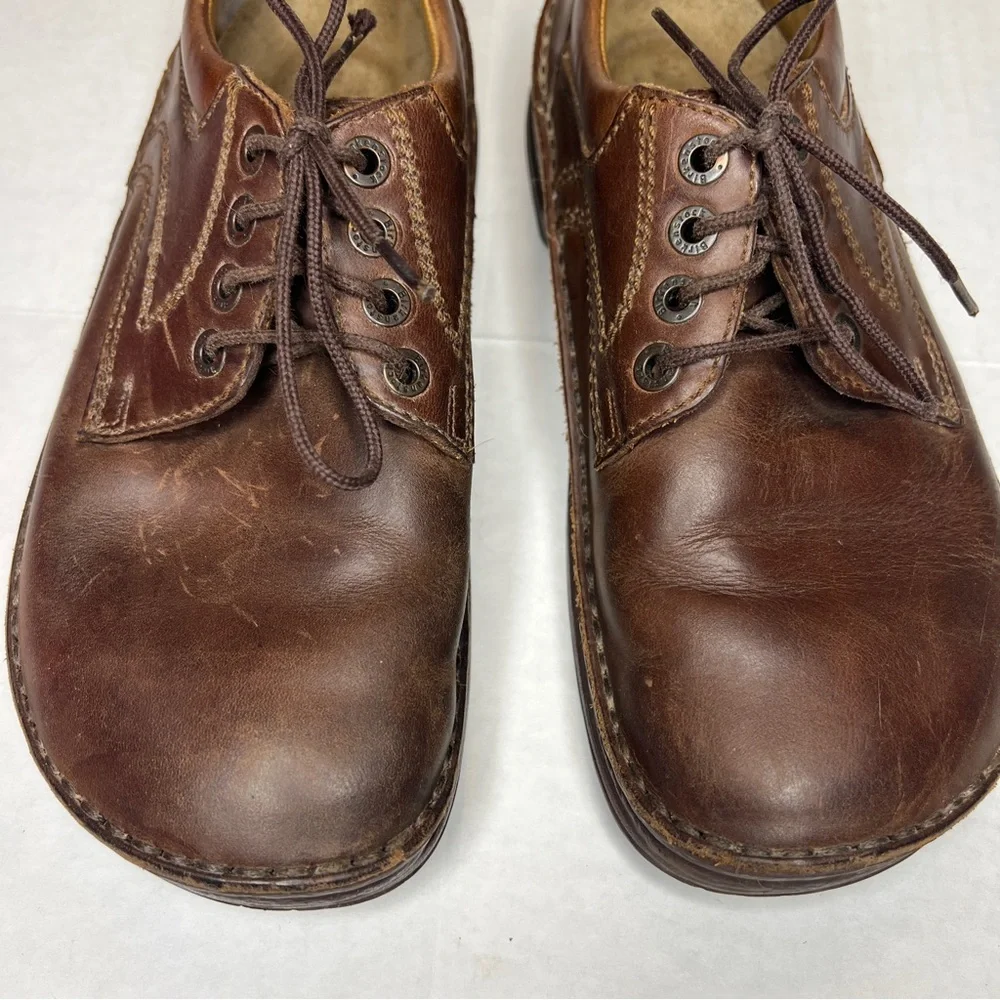 Birkenstock Unisex Brown Leather Oxfords EU 39 W 8, M6 - Picture 3 of 11